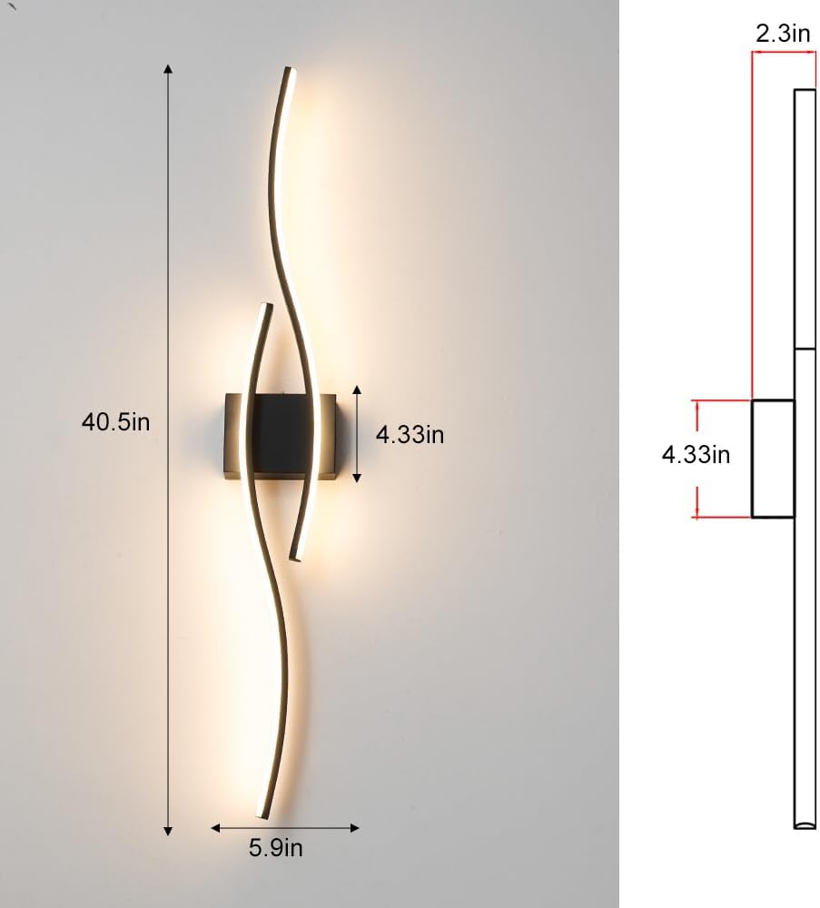 Wandleuchte Schwarz S-Kurve 45cm LED