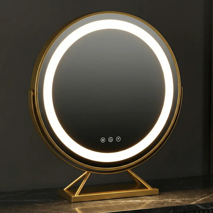 Runder LED Schminkspiegel Gold 40cm