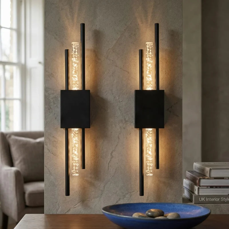 Wandleuchte Schwarz 49cm Blasenglas LED