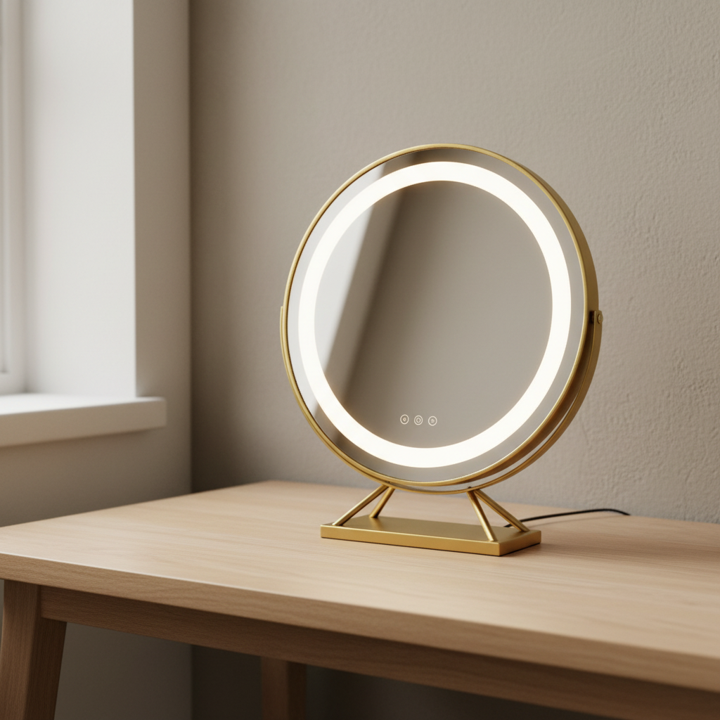 Runder LED Schminkspiegel Gold 40cm