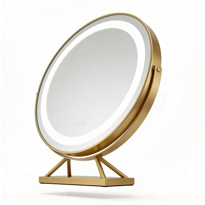 Runder LED Schminkspiegel Gold 40cm
