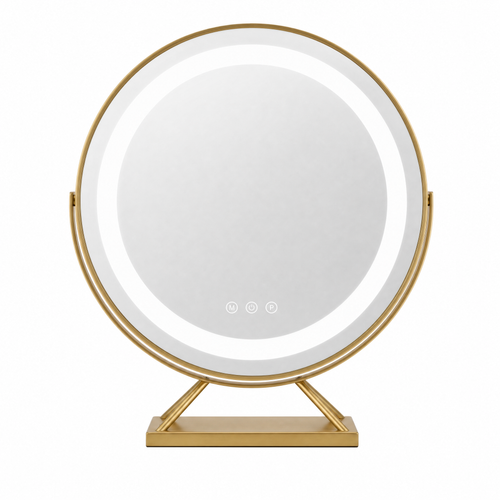 Runder LED Schminkspiegel Gold 40cm