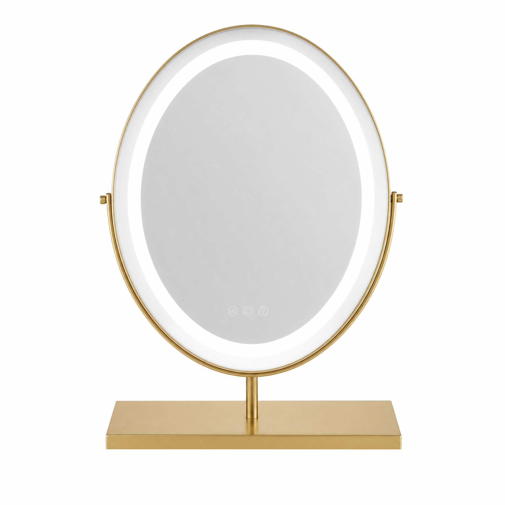 Ovaler LED Schminkspiegel Gold 30x35cm - Frontansicht