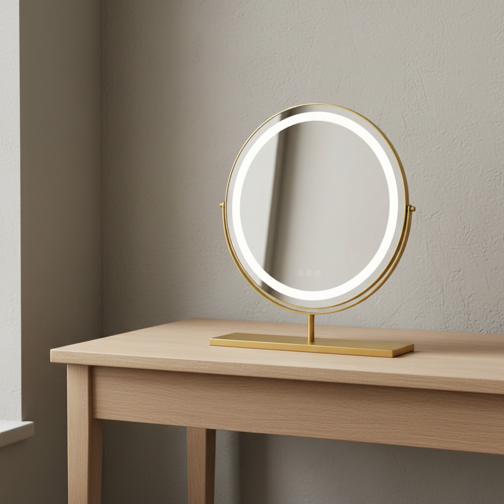 Ovaler LED Schminkspiegel Gold - Lifestyle Schminktisch
