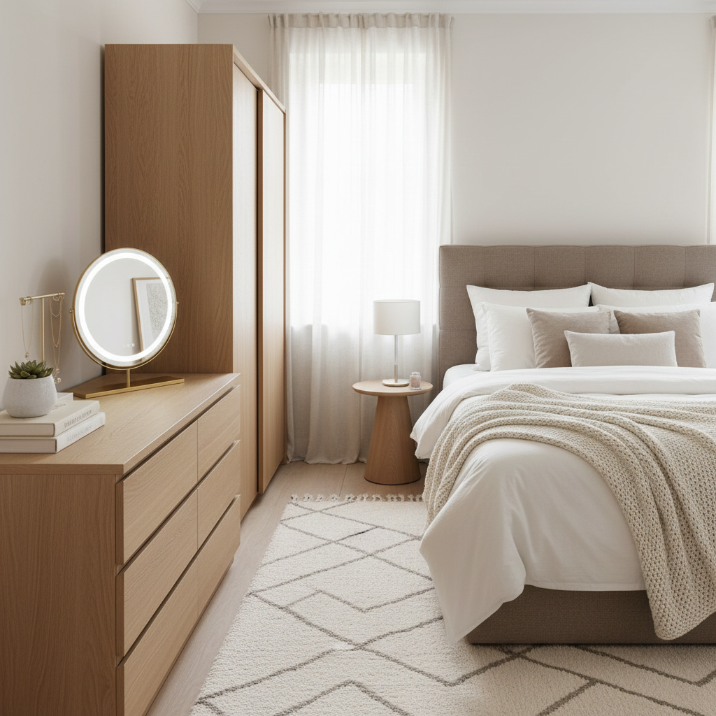 Ovaler LED Schminkspiegel Gold - Lifestyle Schlafzimmer
