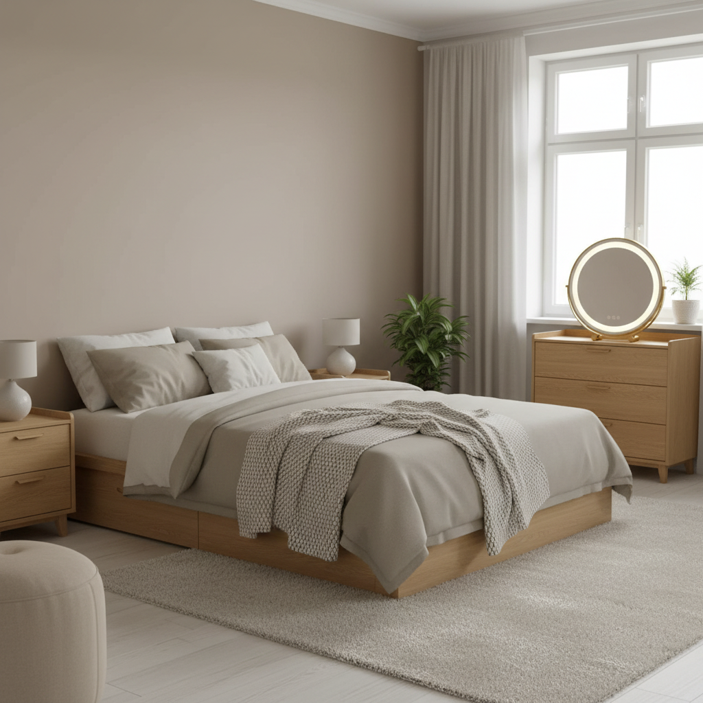 Runder Schminkspiegel Gold Zylinderfüße - Lifestyle Schlafzimmer