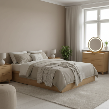 Runder Schminkspiegel Gold Zylinderfüße - Lifestyle Schlafzimmer
