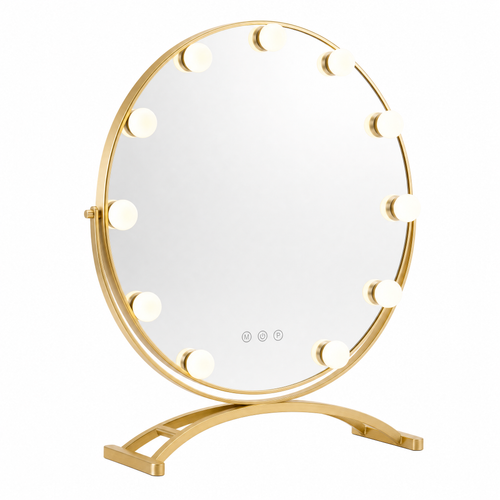 Schminkspiegel Gold rund 40cm Bogenständer - Frontansicht