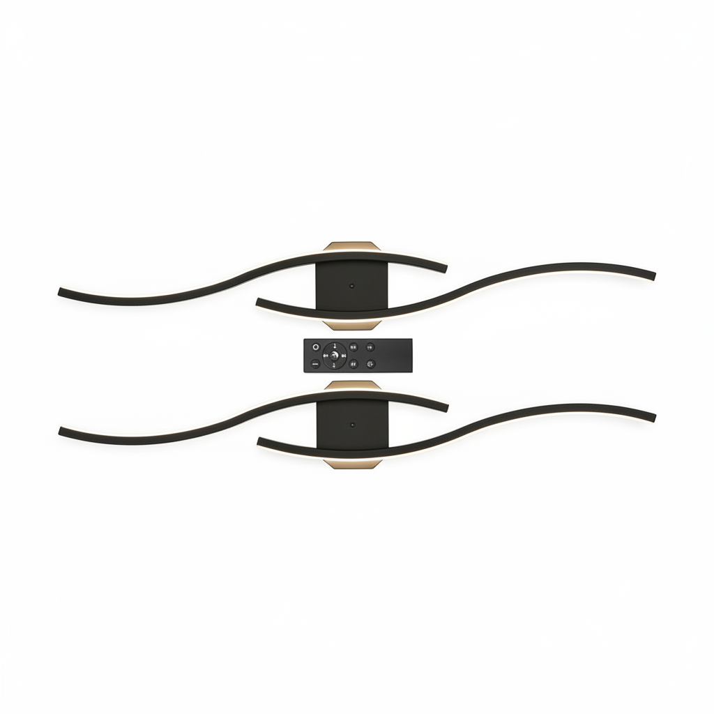Wandleuchte Schwarz S-Kurve 2er Set mit Fernbedienung