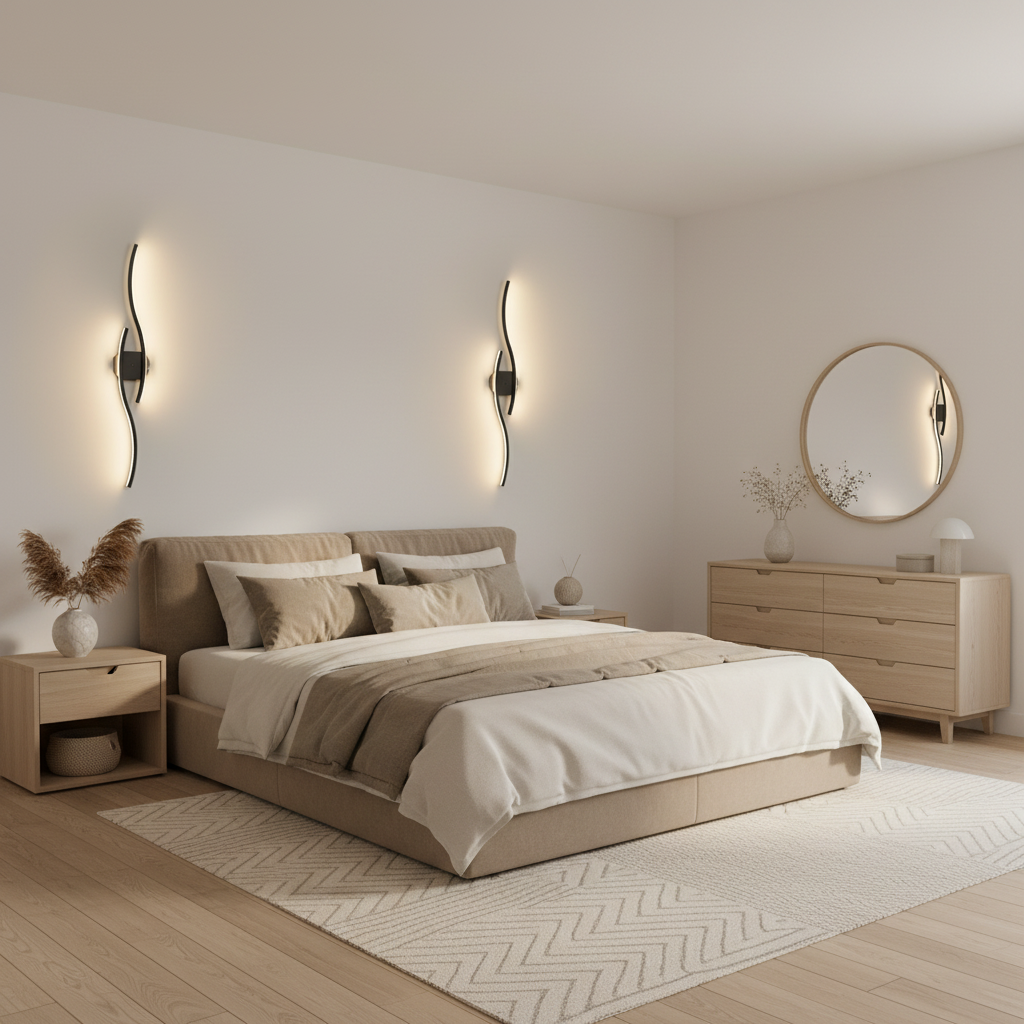 Wandleuchte Schwarz S-Kurve - Lifestyle Schlafzimmer