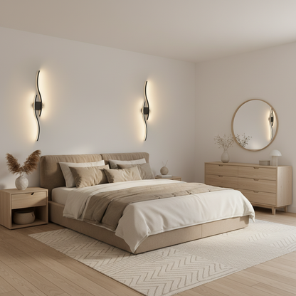 Wandleuchte Schwarz S-Kurve - Lifestyle Schlafzimmer