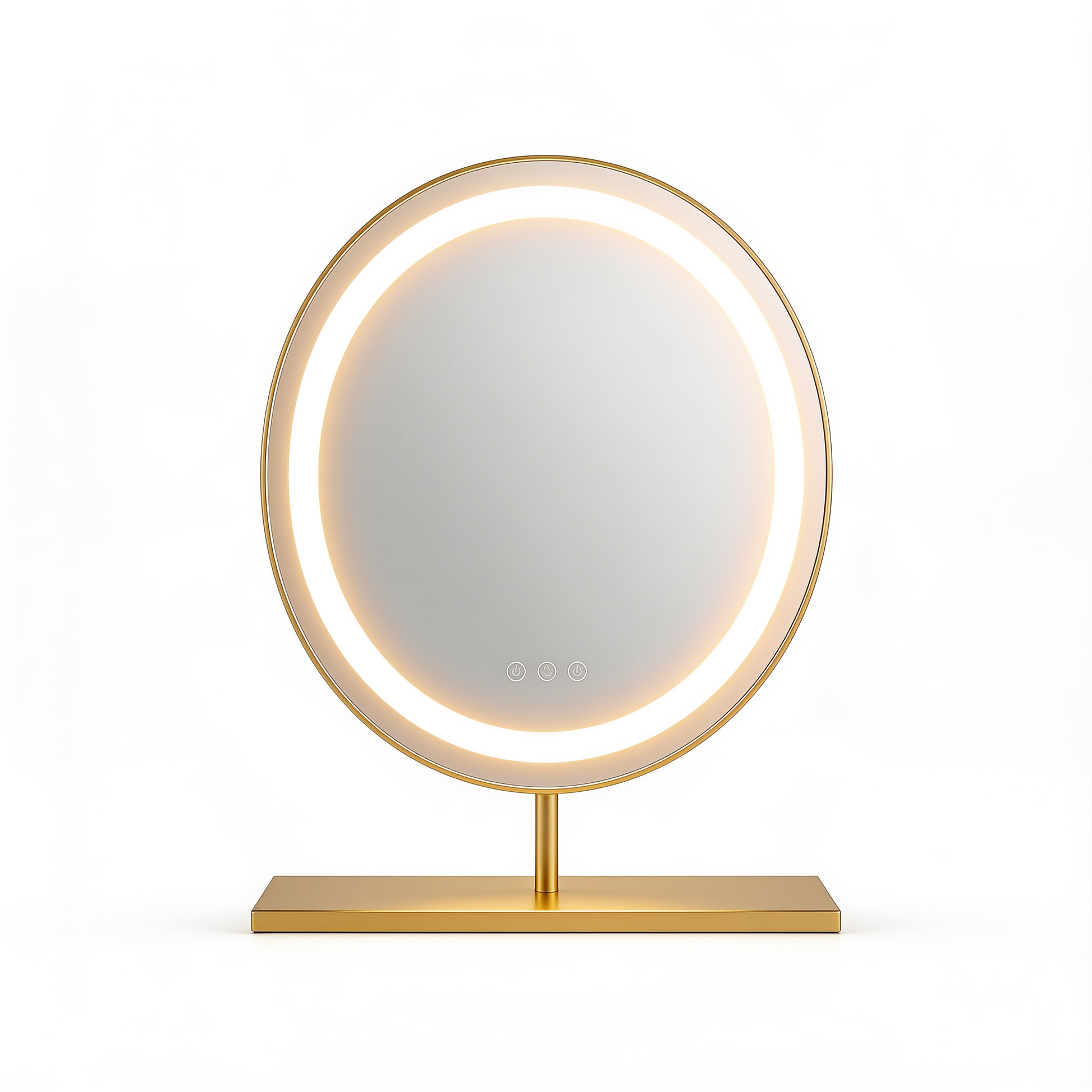 Ovaler LED Schminkspiegel Gold 30x35cm - Frontansicht weißer Hintergrund