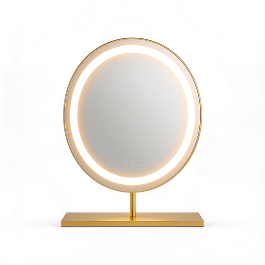 Ovaler LED Schminkspiegel Gold 30x35cm - Frontansicht weißer Hintergrund