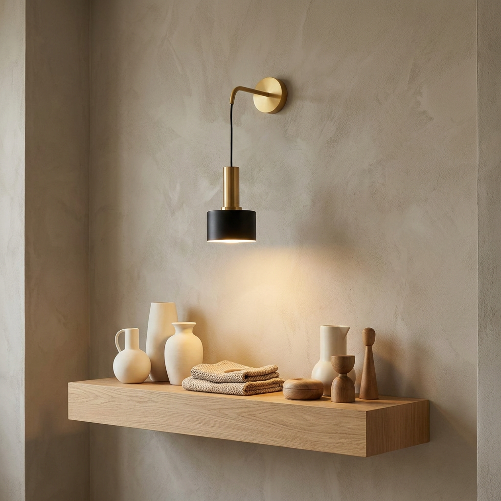 Kupfer Wandleuchte an Wand montiert – Skandinavisches Interieur