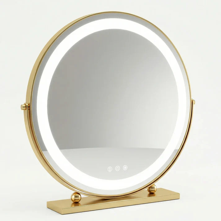 Schminkspiegel Gold rund 40cm Doppelrahmen LED