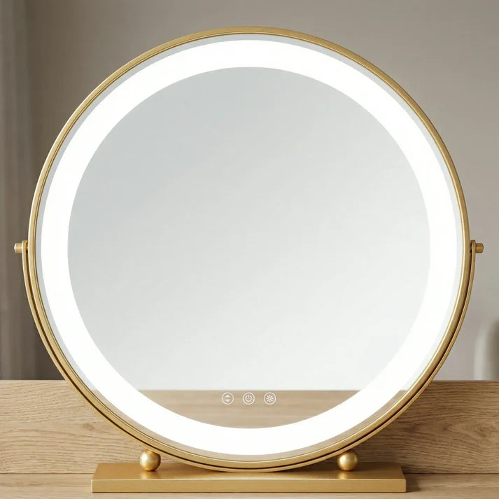 Schminkspiegel Gold rund 40cm Doppelrahmen LED