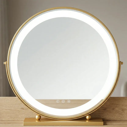 Schminkspiegel Gold rund 40cm Doppelrahmen LED