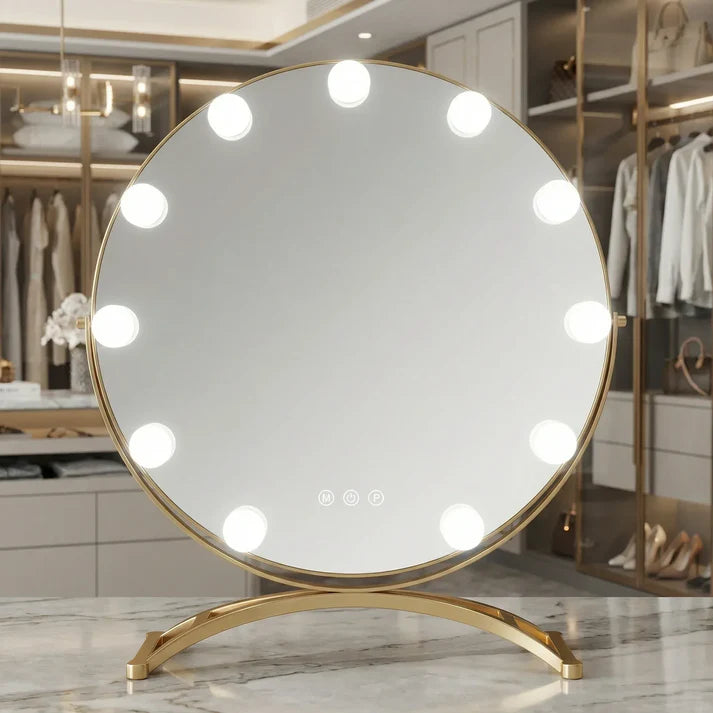 Schminkspiegel Gold rund 40cm Bogenständer
