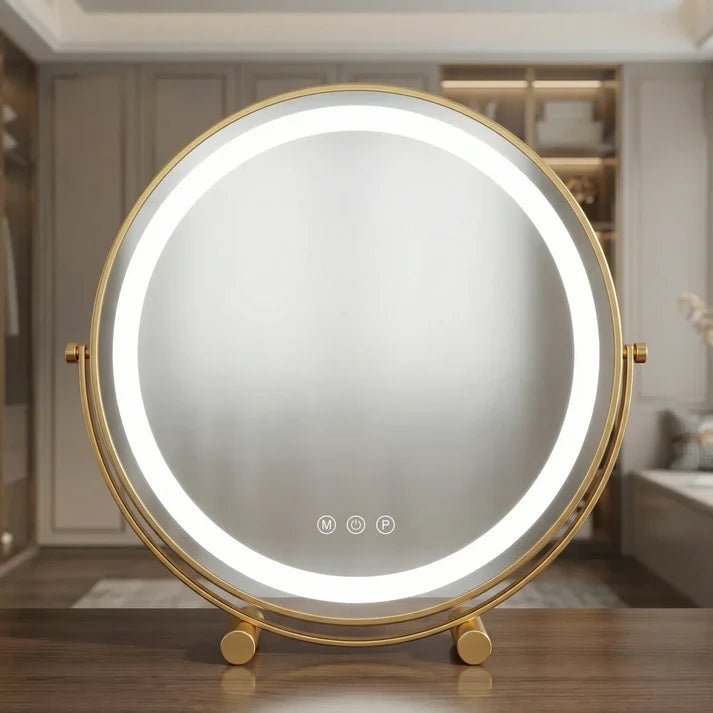 Runder Schminkspiegel Gold 40cm Zylinderfüße
