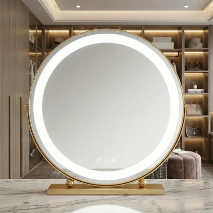 Schminkspiegel Gold rund 40cm Doppelrahmen LED