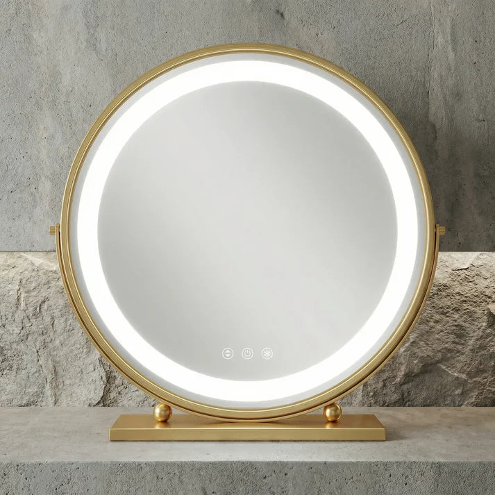 Schminkspiegel Gold rund 40cm Doppelrahmen LED