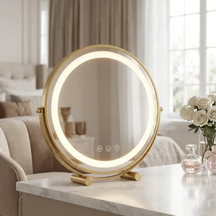 Runder Schminkspiegel Gold 40cm Zylinderfüße