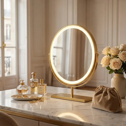 Ovaler LED Schminkspiegel Gold 30x35cm